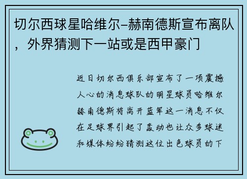 切尔西球星哈维尔-赫南德斯宣布离队，外界猜测下一站或是西甲豪门